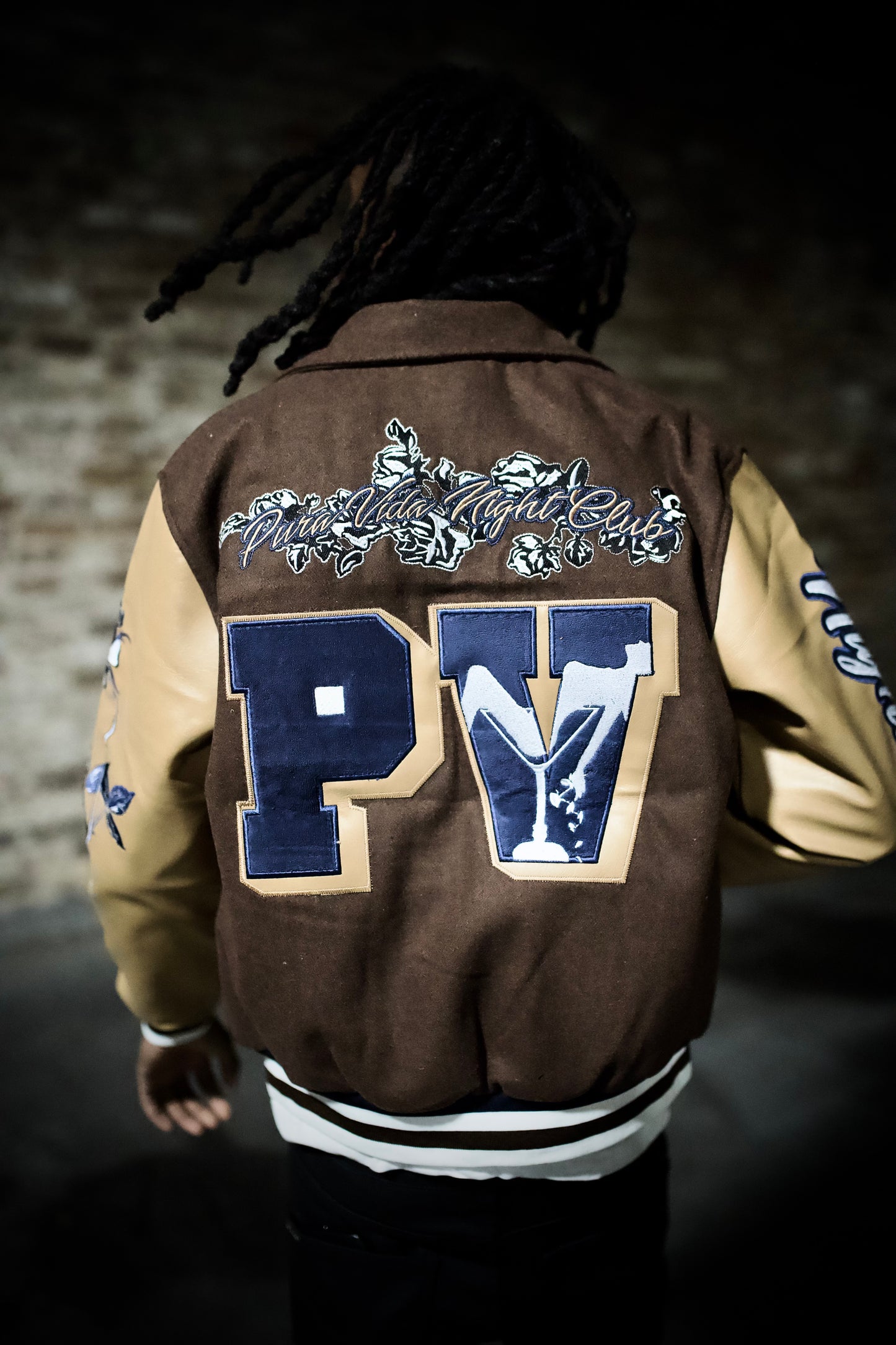 “PV Night Club Leather Sleeved Varsity Jacket”